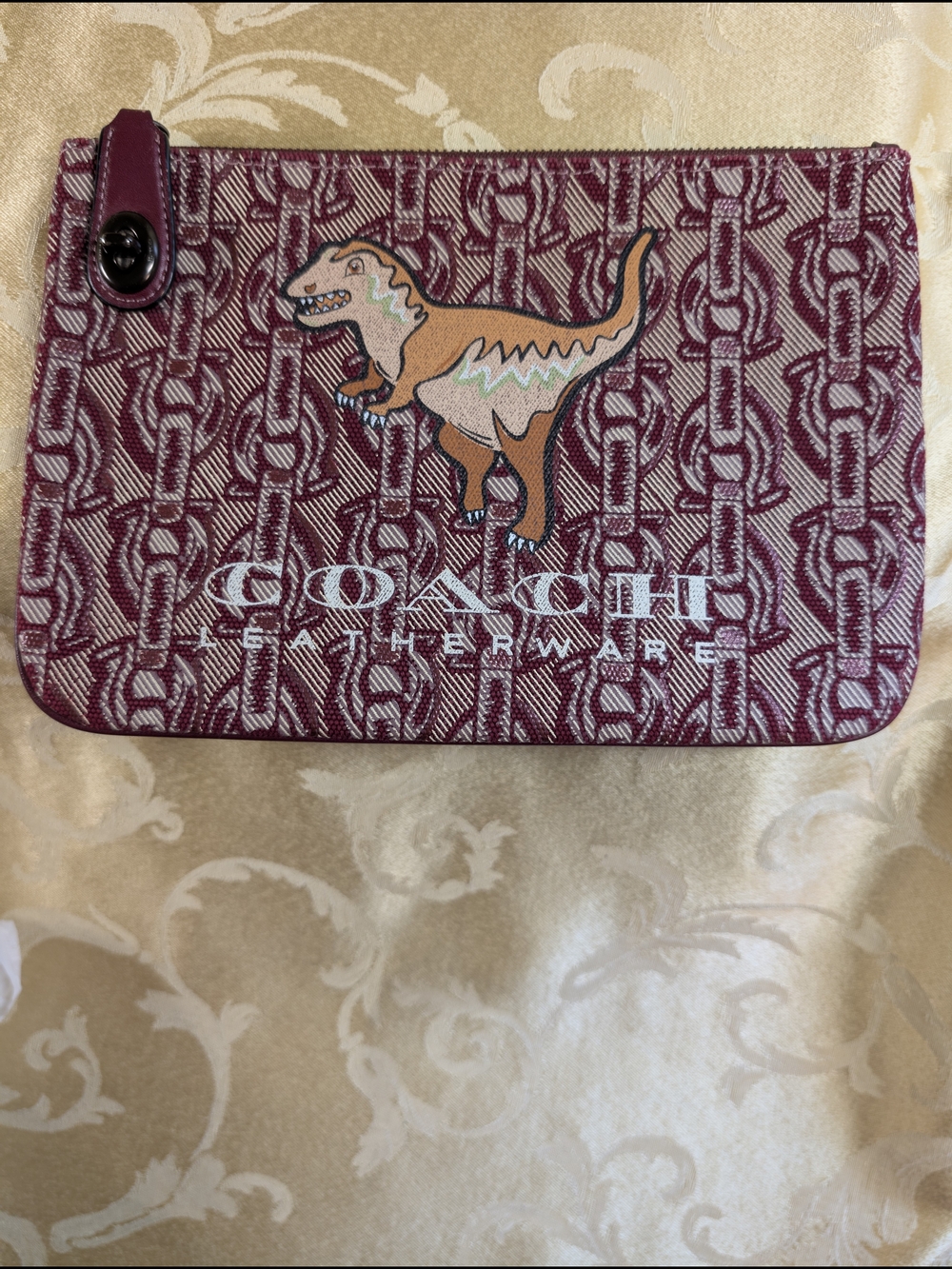 Coach Burgundy Signature Dino Zip Pouch